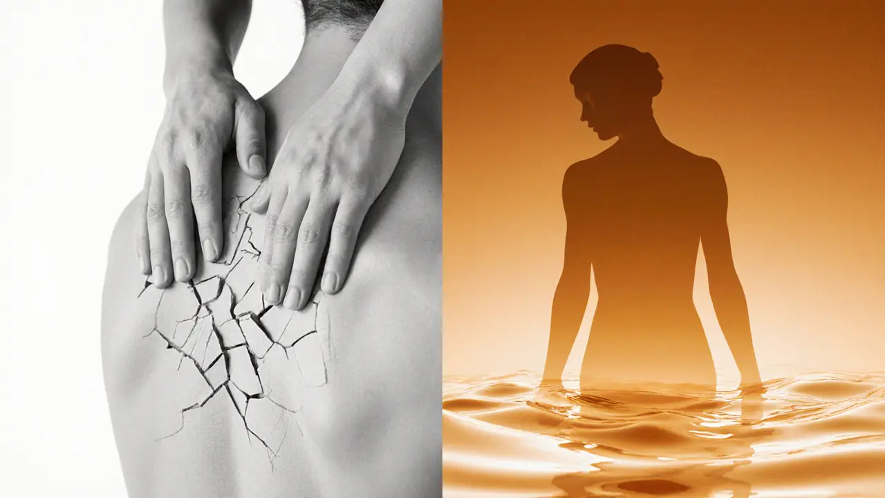 Conceptual split image showing uneven hand pressure versus smooth full-body flow, symbolizing the difference between traditional and body-to-body massage techniques.