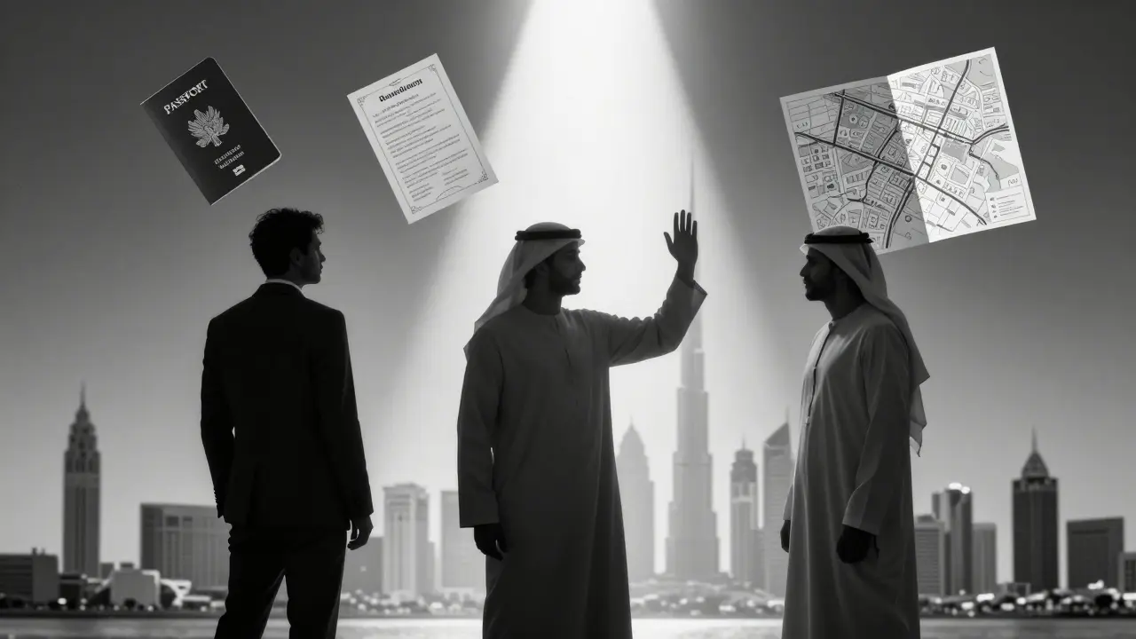 Three silhouettes merge into a Dubai skyline, symbolizing connection through travel, culture, and companionship.
