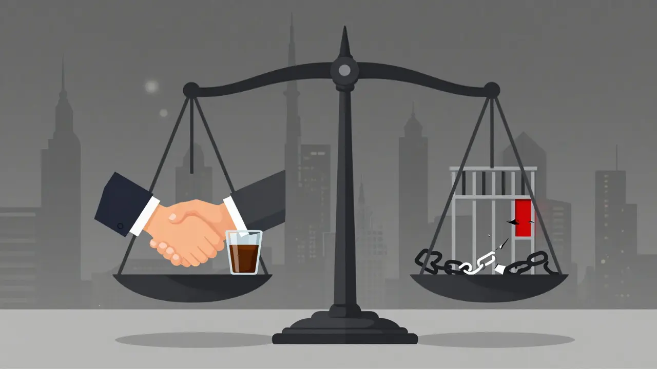 A symbolic balance scale contrasting lawful companionship with legal consequences in Dubai.