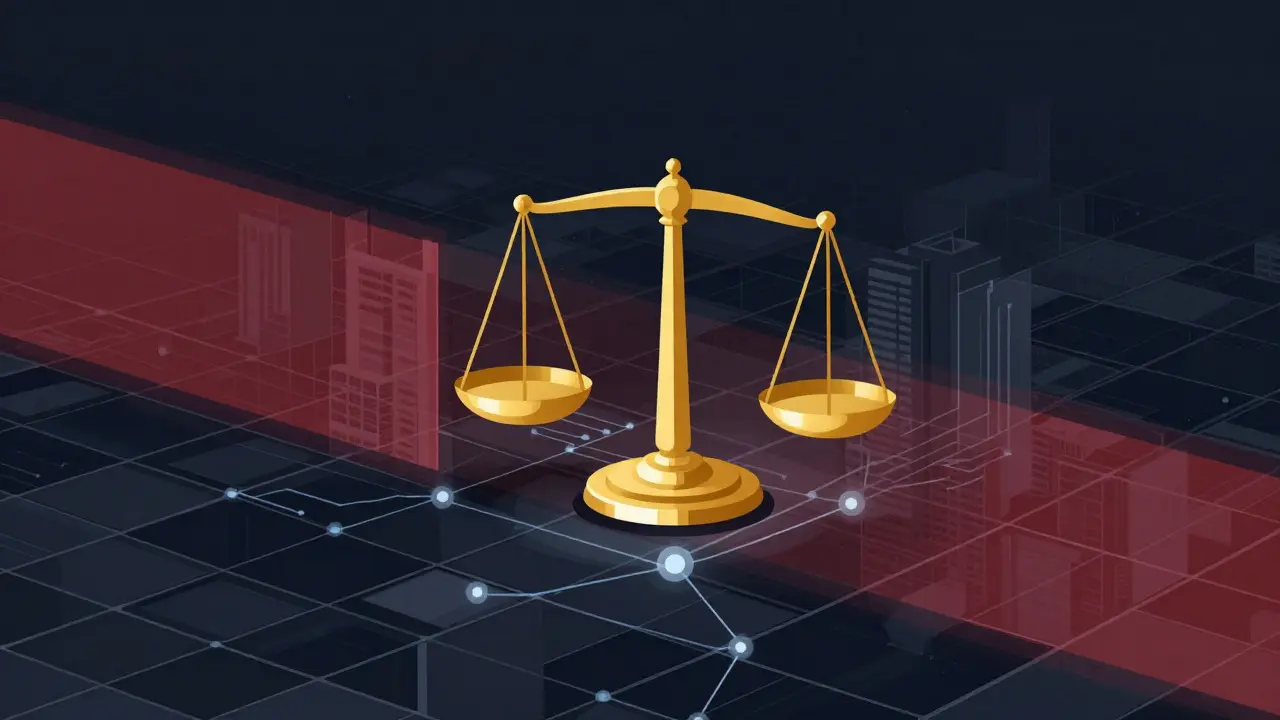 Conceptual art showing justice scales and legal barriers over UAE map