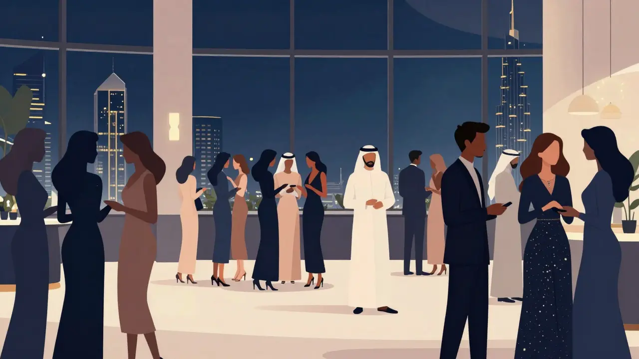 Diverse crowd at exclusive evening event in modern venue