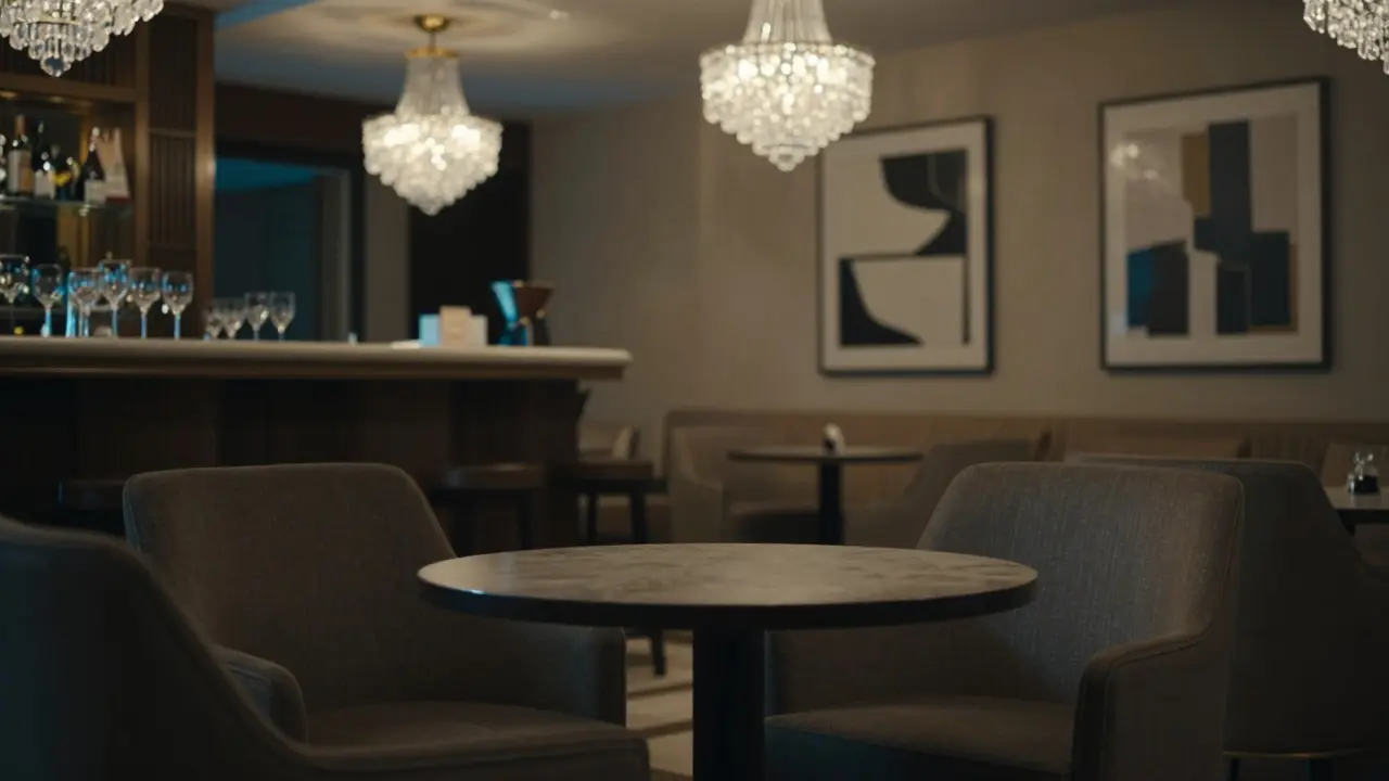 Private lounge area in upscale hotel with ambient lighting